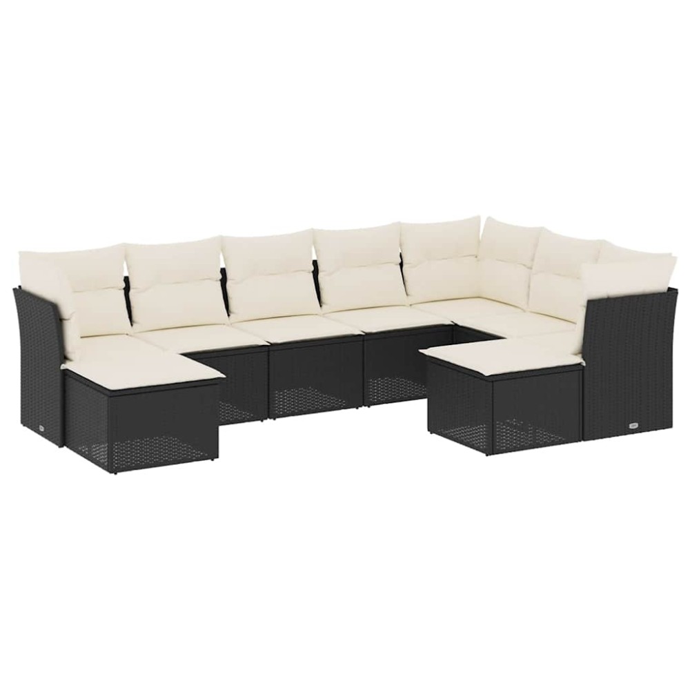 vidaXL Set mobilier de grădină cu perne, 9 piese, negru, poliratan