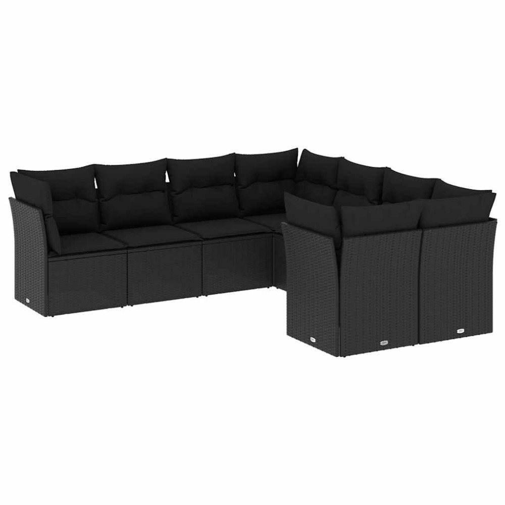 vidaXL Set mobilier de grădină cu perne, 8 piese, negru, poliratan