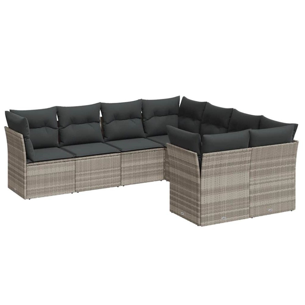 vidaXL Set mobilier de grădină cu perne, 8 piese gri deschis poliratan