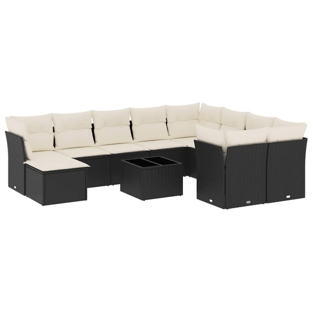 vidaXL Set canapele de grădină cu perne, 11 piese, negru, poliratan