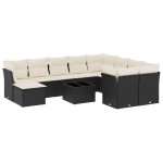 vidaXL Set canapele de grădină cu perne, 11 piese, negru, poliratan