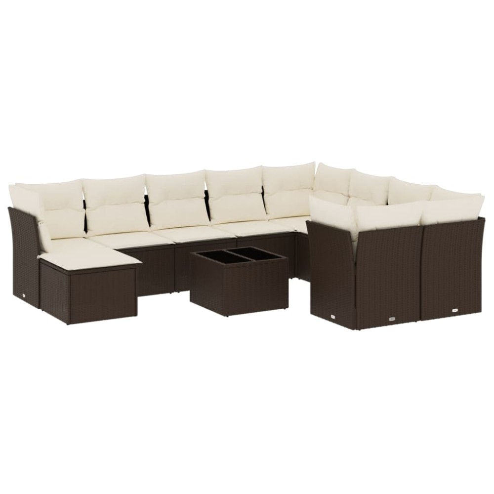 vidaXL Set canapele de grădină cu perne, 11 piese, maro, poliratan