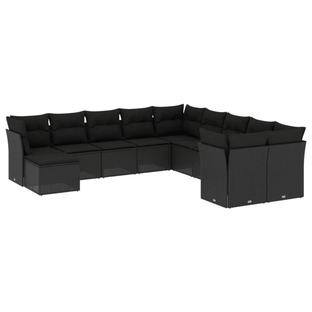vidaXL Set canapele de grădină cu perne, 11 piese, negru, poliratan
