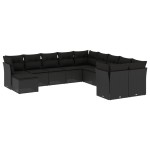 vidaXL Set canapele de grădină cu perne, 11 piese, negru, poliratan
