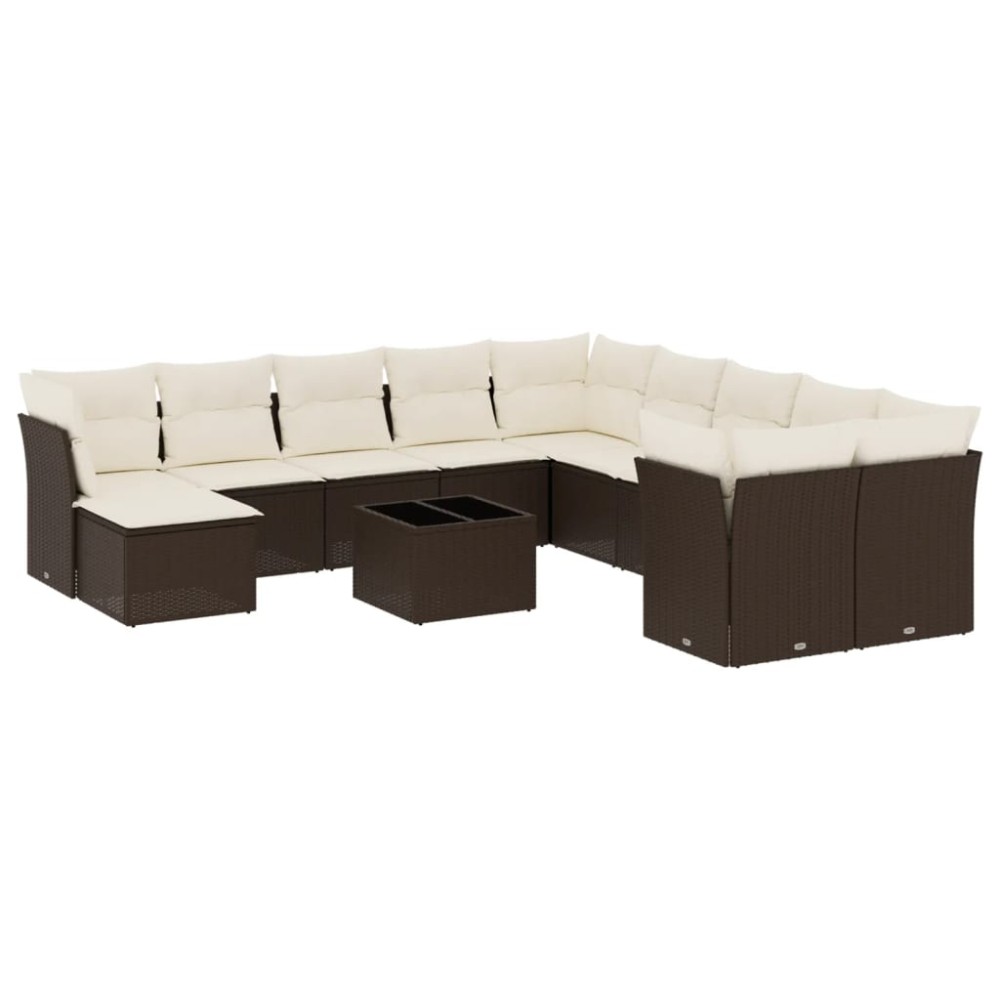 vidaXL Set canapele de grădină cu perne, 12 piese, maro, poliratan