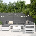 vidaXL Set canapea de grădină, 8 piese, alb, lemn masiv de pin