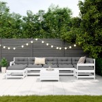 vidaXL Set canapea de grădină, 8 piese, alb, lemn masiv de pin
