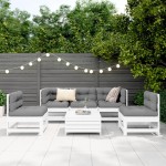 vidaXL Set canapea de grădină, 6 piese, alb, lemn masiv pin