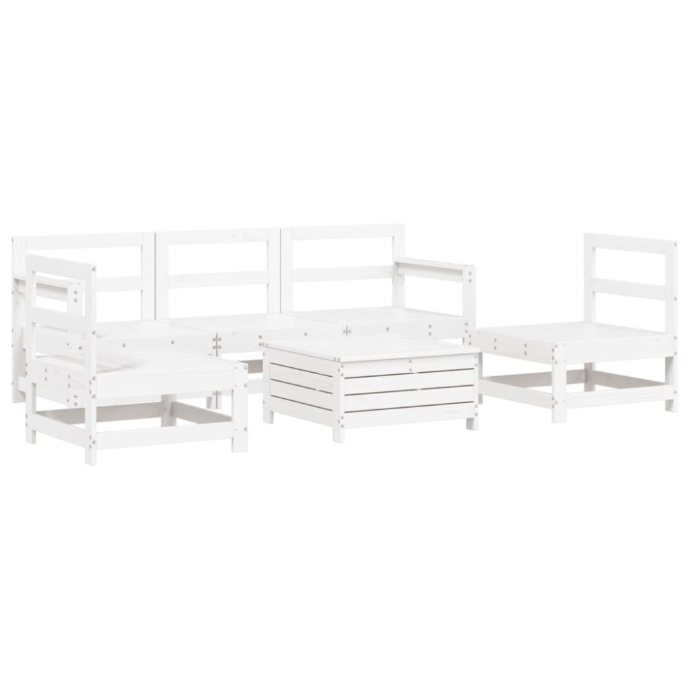 vidaXL Set canapea de grădină, 6 piese, alb, lemn masiv pin