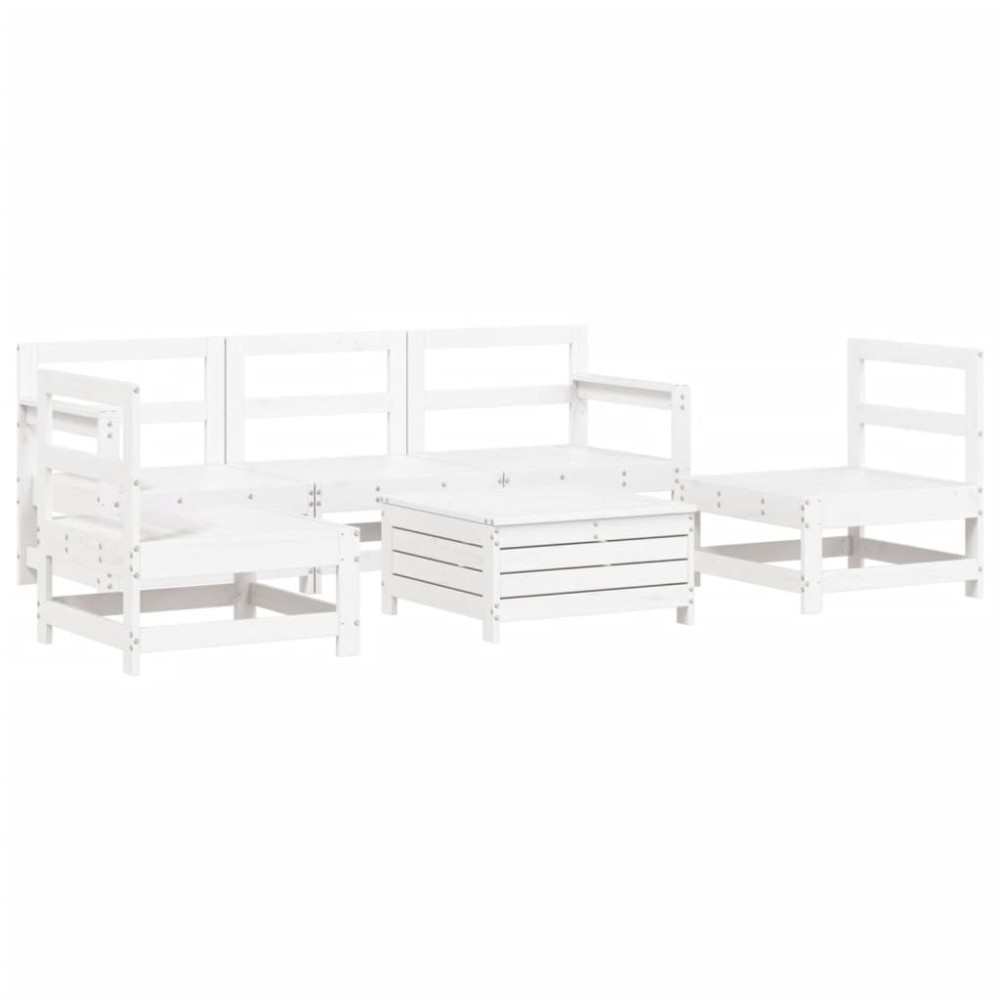 vidaXL Set canapea de grădină, 6 piese, alb, lemn masiv pin