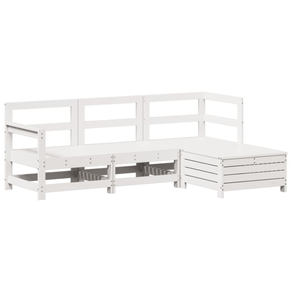 vidaXL Set canapea de grădină, 4 piese, alb, lemn masiv pin