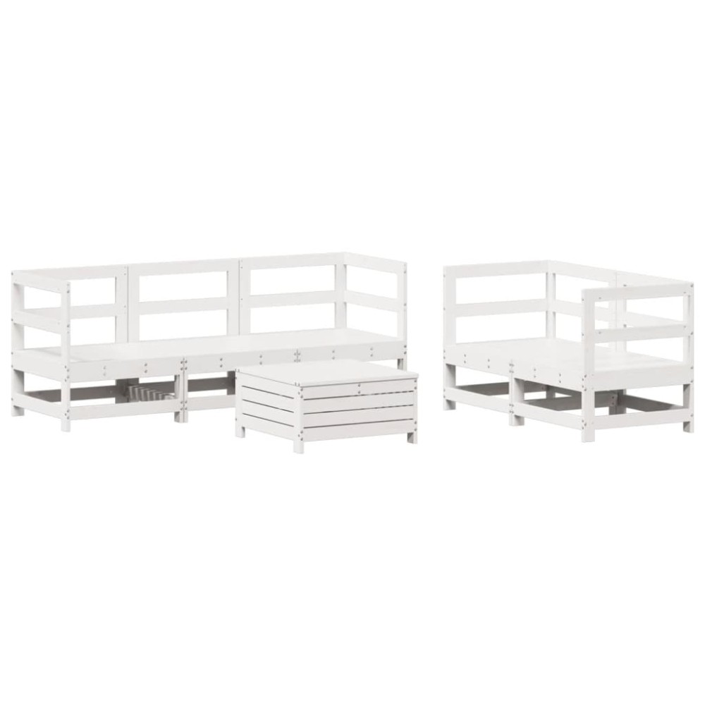vidaXL Set canapea de grădină, 6 piese, alb, lemn masiv pin