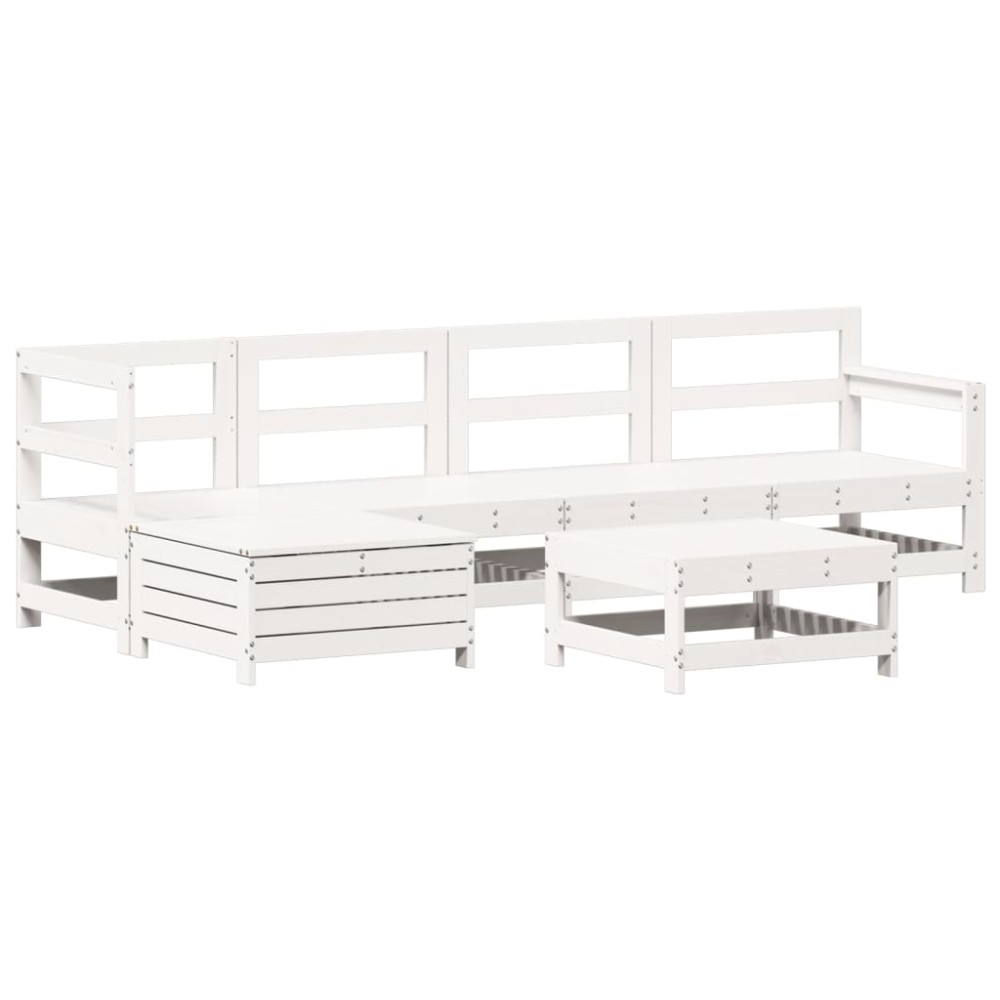 vidaXL Set canapea de grădină, 6 piese, alb, lemn masiv pin