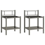 vidaXL Noptiere, 2 buc., gri și negru, metal și sticlă vidaXL Noptiere, 2 buc., gri și negru, metal și sticlă