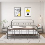 vidaXL Noptiere, 2 buc., gri și negru, metal și sticlă vidaXL Noptiere, 2 buc., gri și negru, metal și sticlă