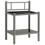 vidaXL Noptiere, 2 buc., gri și negru, metal și sticlă vidaXL Noptiere, 2 buc., gri și negru, metal și sticlă