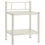 vidaXL Noptiere, 2 buc., alb și transparent, metal și sticlă vidaXL Noptiere, 2 buc., alb și transparent, metal și sticlă