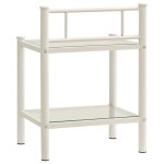 vidaXL Noptiere, 2 buc., alb și transparent, metal și sticlă vidaXL Noptiere, 2 buc., alb și transparent, metal și sticlă