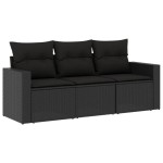 vidaXL Set mobilier de grădină cu perne, 3 piese, negru, poliratan vidaXL Set mobilier de grădină cu perne, 3 piese, negru, poliratan