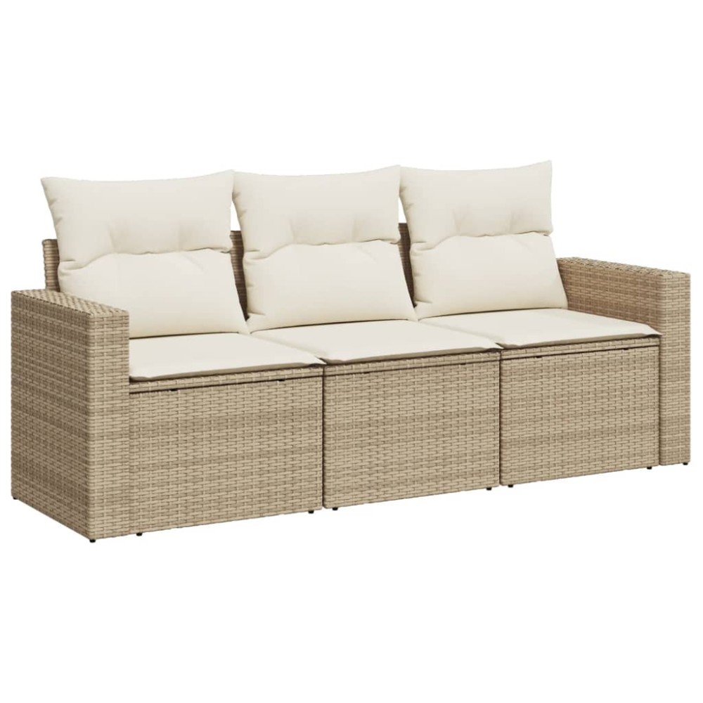 vidaXL Set canapele de grădină, 3 piese, cu perne, bej, poliratan