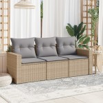 vidaXL Set canapele de grădină, 3 piese, cu perne, bej, poliratan vidaXL Set canapele de grădină, 3 piese, cu perne, bej, poliratan