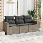 vidaXL Set canapea de grădină cu perne, 3 piese, gri, poliratan vidaXL Set canapea de grădină cu perne, 3 piese, gri, poliratan