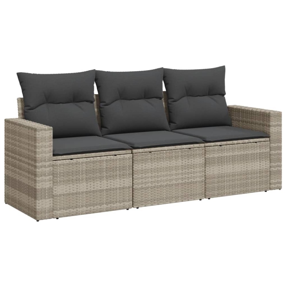 vidaXL Set canapele de grădină cu perne, 3 piese gri deschis poliratan