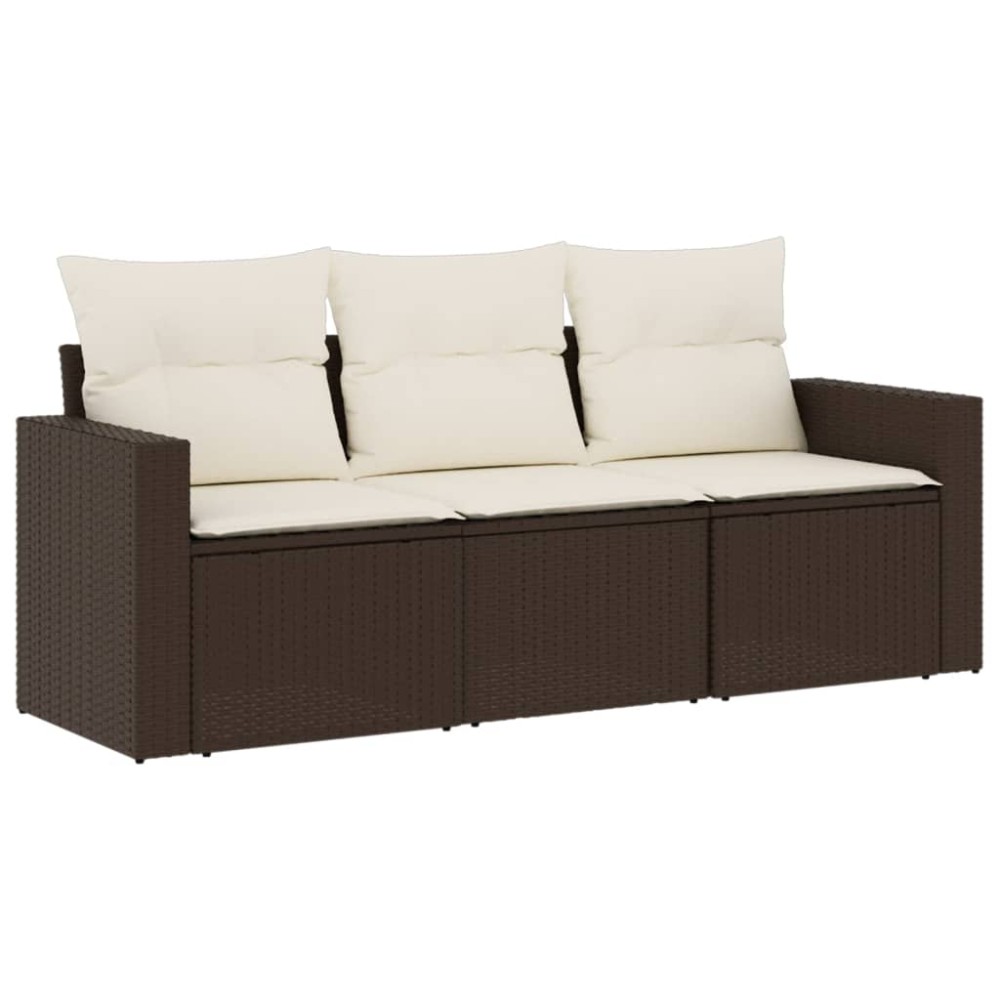 vidaXL Set canapele de grădină cu perne, 3 piese, maro, poliratan