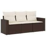 vidaXL Set canapele de grădină cu perne, 3 piese, maro, poliratan