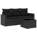 vidaXL Set mobilier de grădină cu perne, 4 piese, negru, poliratan vidaXL Set mobilier de grădină cu perne, 4 piese, negru, poliratan