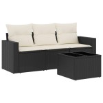 vidaXL Set mobilier de grădină cu perne, 4 piese, negru, poliratan