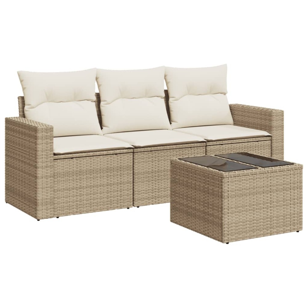 vidaXL Set canapele de grădină, 4 piese, cu perne, bej, poliratan