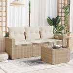 vidaXL Set canapele de grădină, 4 piese, cu perne, bej, poliratan vidaXL Set canapele de grădină, 4 piese, cu perne, bej, poliratan