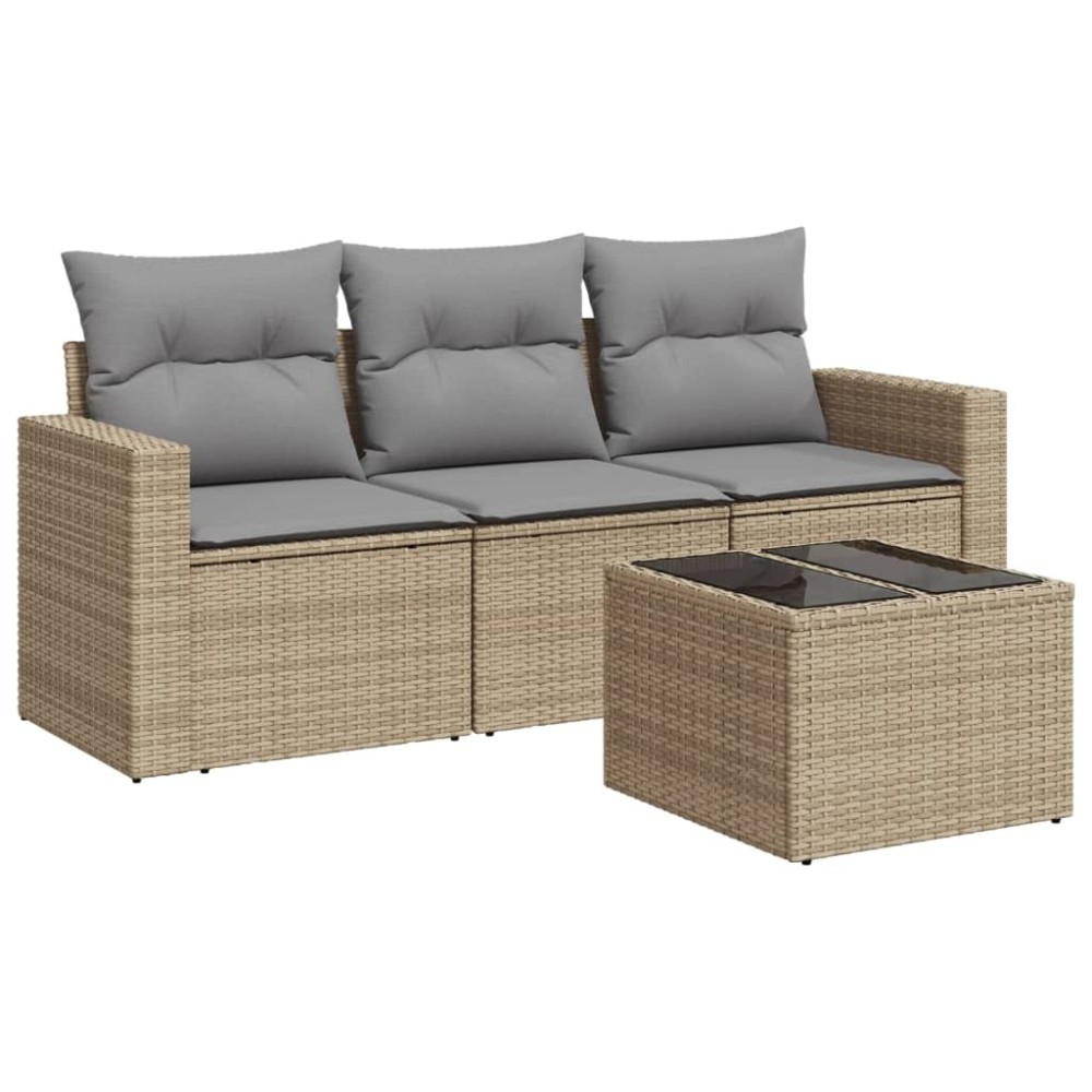 vidaXL Set canapele de grădină, 4 piese, cu perne, bej, poliratan
