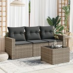 vidaXL Set canapea de grădină cu perne, 4 piese, gri, poliratan vidaXL Set canapea de grădină cu perne, 4 piese, gri, poliratan