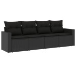vidaXL Set mobilier de grădină cu perne, 4 piese, negru, poliratan vidaXL Set mobilier de grădină cu perne, 4 piese, negru, poliratan