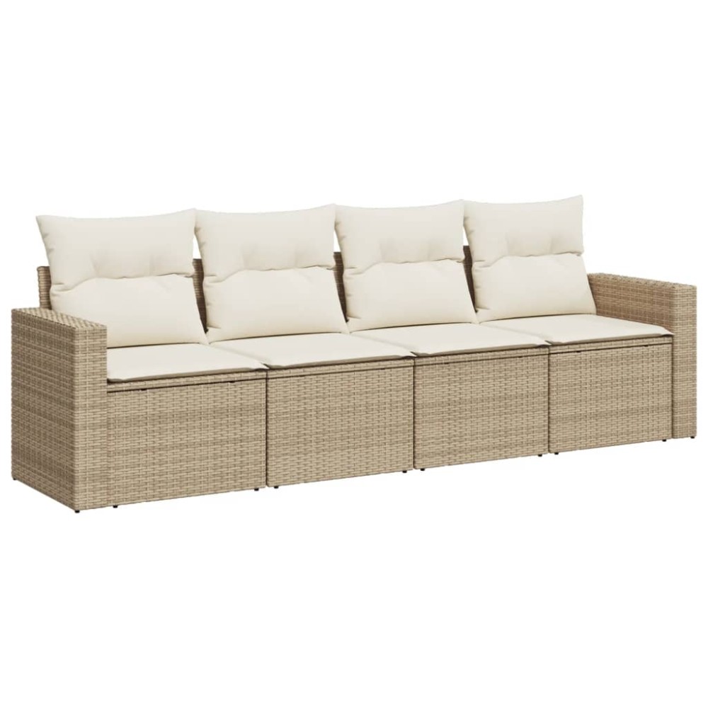 vidaXL Set canapele de grădină, 4 piese, cu perne, bej, poliratan