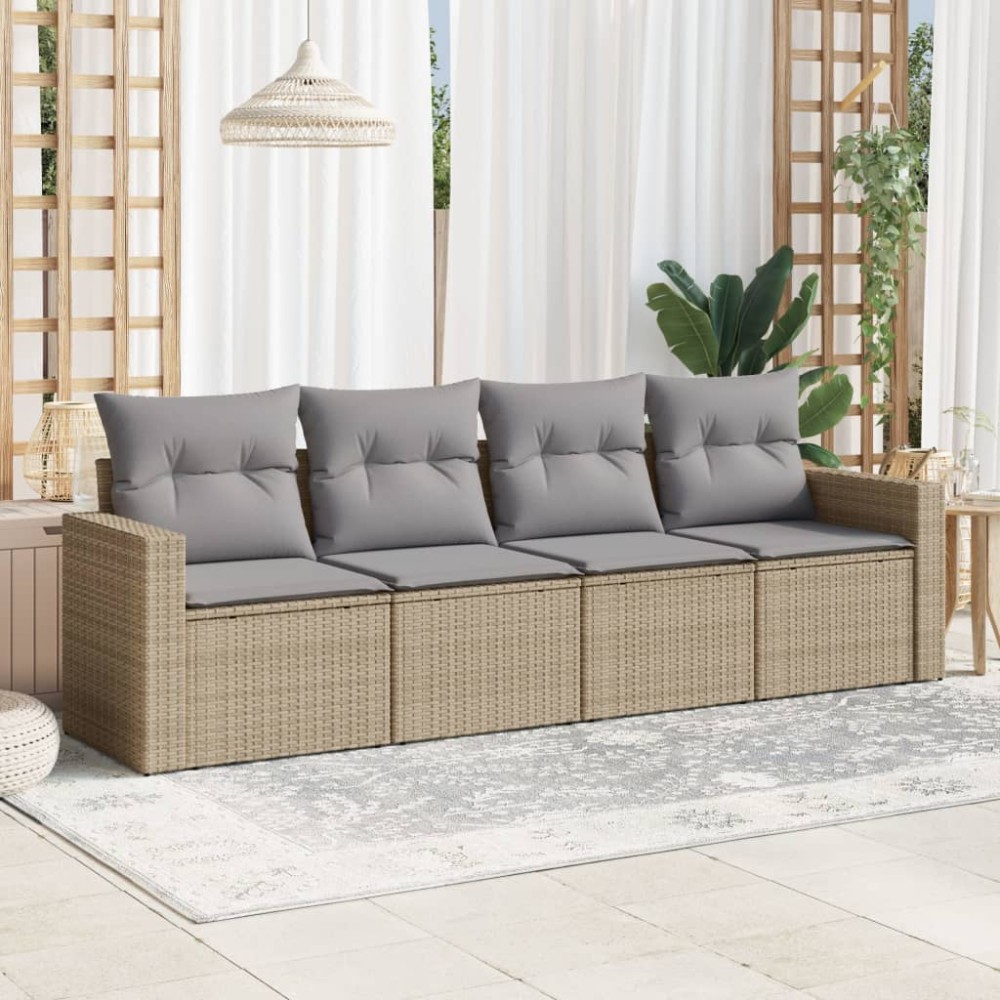 vidaXL Set canapele de grădină, 4 piese, cu perne, bej, poliratan