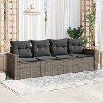 vidaXL Set canapea de grădină cu perne, 4 piese, gri, poliratan vidaXL Set canapea de grădină cu perne, 4 piese, gri, poliratan