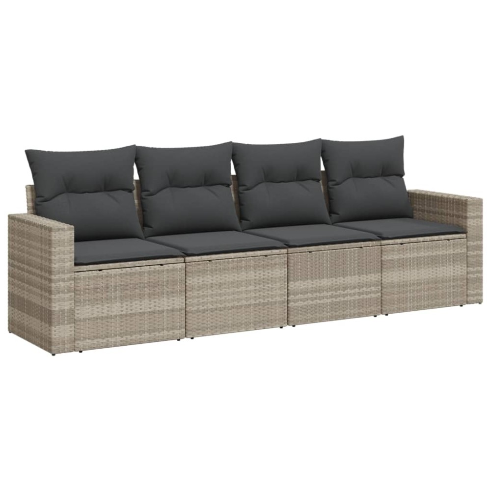 vidaXL Set canapea de grădină cu perne, 4 piese, gri deschis poliratan