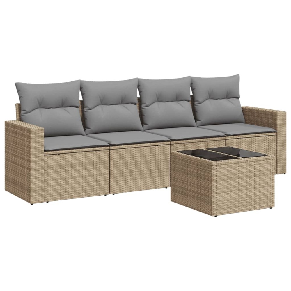 vidaXL Set canapele de grădină cu perne, 5 piese, bej, poliratan