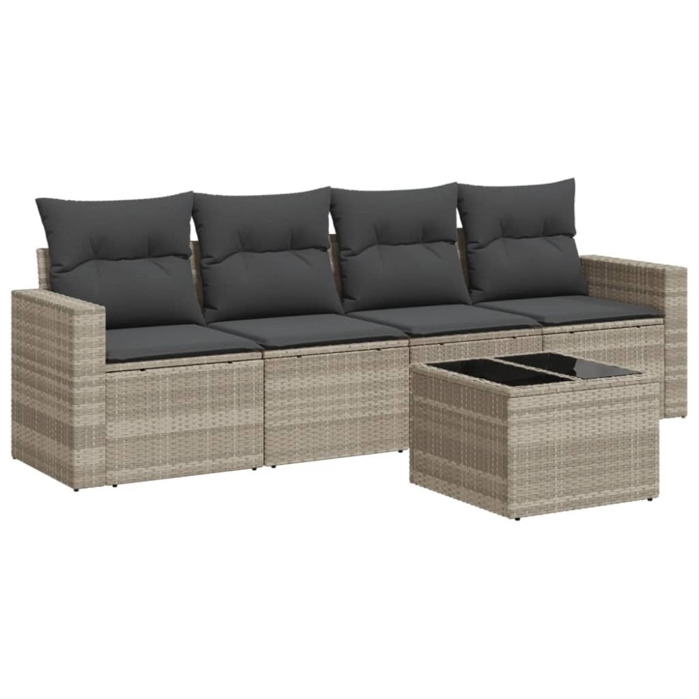 vidaXL Set canapele de grădină cu perne, 5 piese gri deschis poliratan