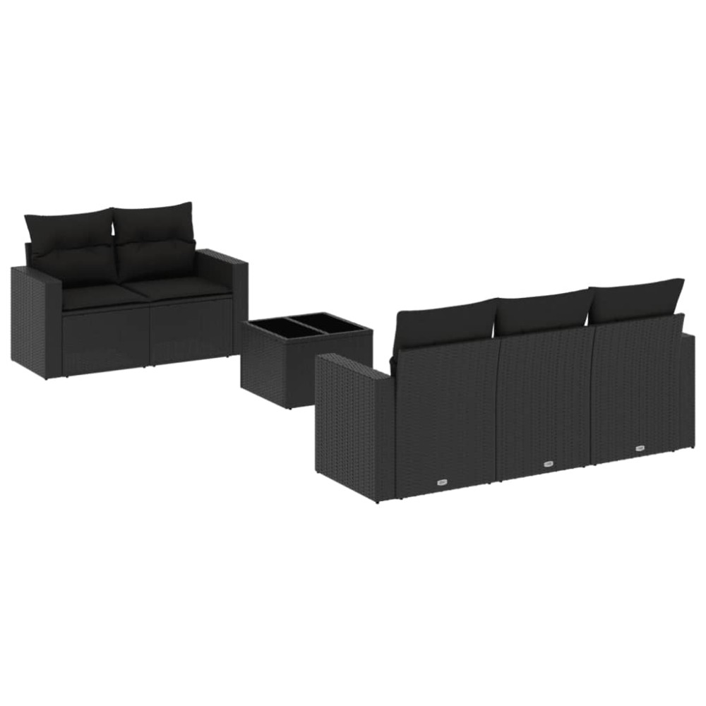 vidaXL Set mobilier de grădină cu perne, 6 piese, negru, poliratan