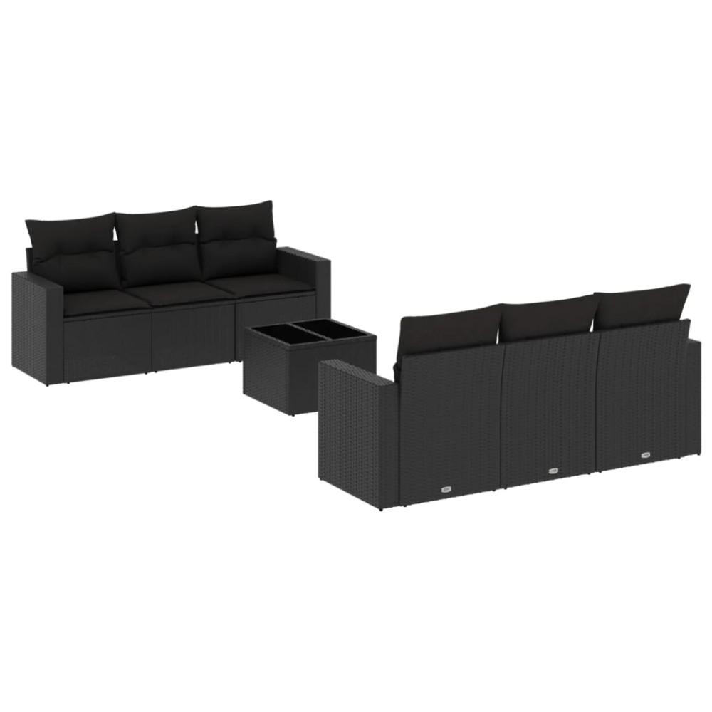 vidaXL Set canapele de grădină cu perne, 7 piese, negru, poliratan