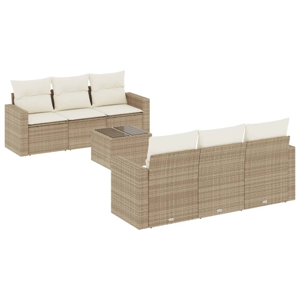 vidaXL Set canapele de grădină, 7 piese, cu perne, bej, poliratan