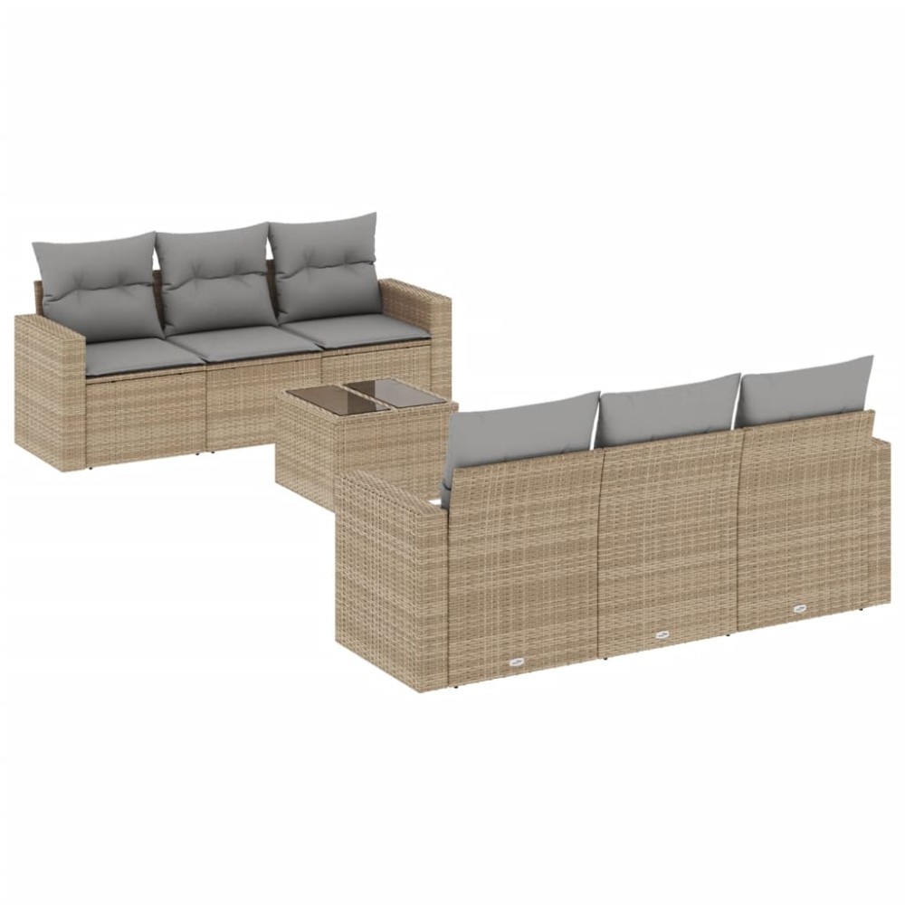 vidaXL Set canapele de grădină, 7 piese, cu perne, bej, poliratan