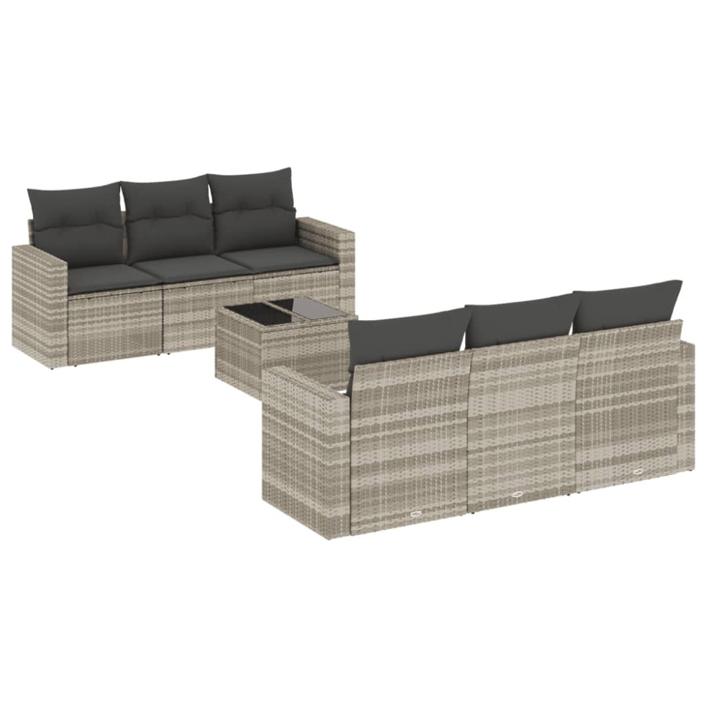 vidaXL Set canapele de grădină cu perne, 7piese gri deschis poliratan