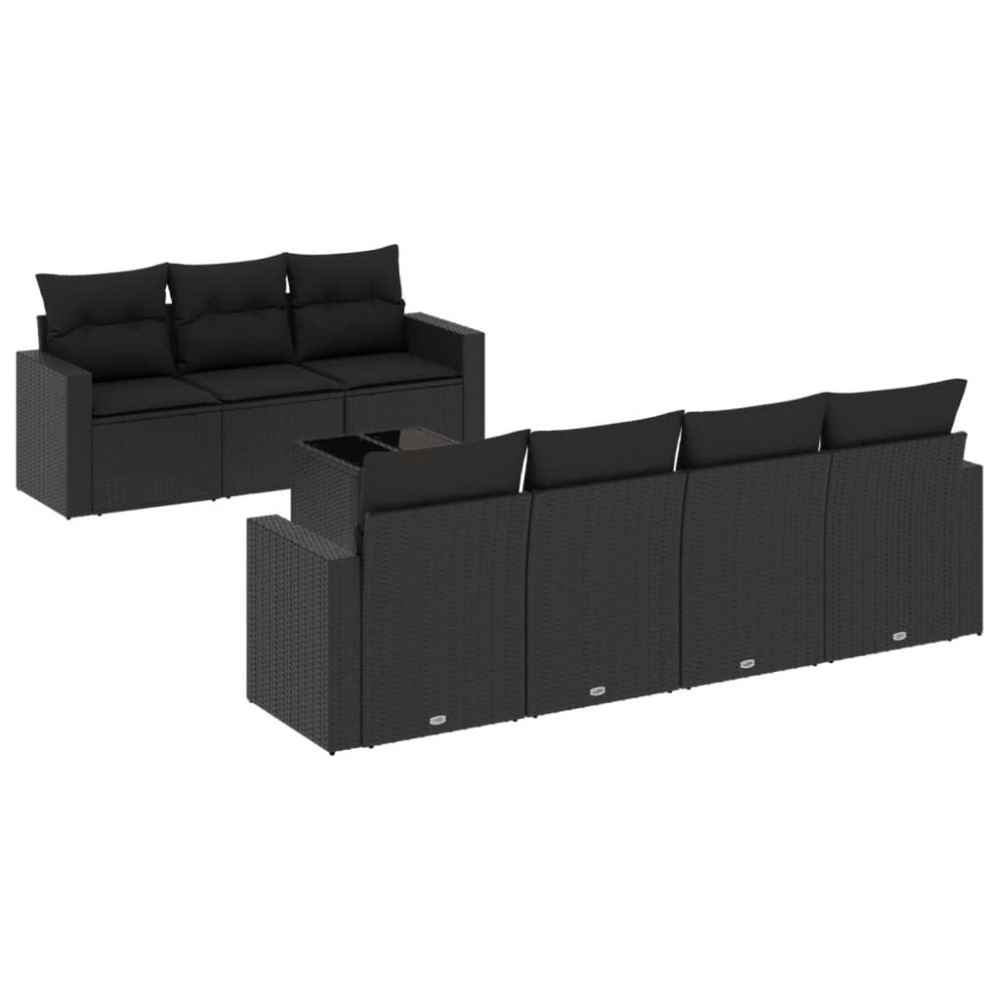 vidaXL Set mobilier de grădină cu perne, 8 piese, negru, poliratan