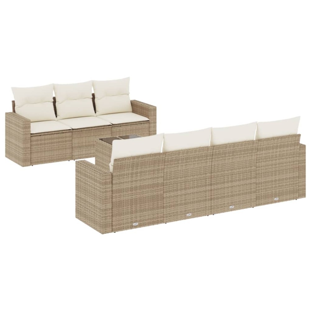 vidaXL Set canapele de grădină, 8 piese, cu perne, bej, poliratan