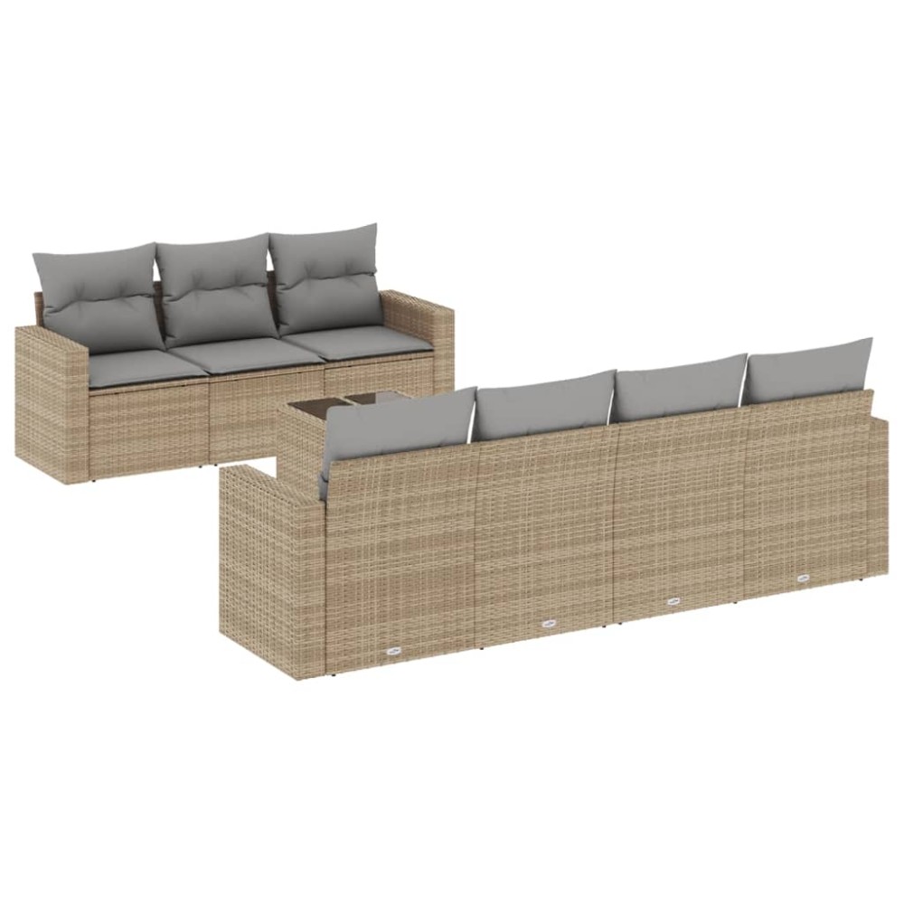 vidaXL Set canapele de grădină, 8 piese, cu perne, bej, poliratan